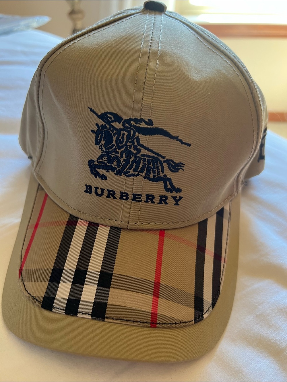 Burberry Beige & Navy Equestrian Check Baseball Cap